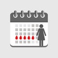 Menstruation calendar red signs of menstrual cycle Royalty Free Stock Photo