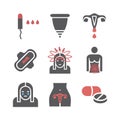 Menstruation. Flat icons. Vector signs for web graphics.