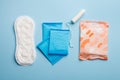 menstruation products, woman intimate hygiene, sanitary pads and tampon Royalty Free Stock Photo