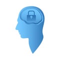 Mental block concept. Head with padlock inside. Vector illustration. Royalty Free Stock Photo