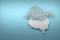 Mental brain fog illustration with human brain outline with realistic cloud on blue background