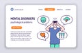 Mental disorders web banner. Adult man in depressed. Isolated cartoon character on a white background. Concept for web page,