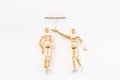 Mental and emotional gender difference between man and woman. Two wooden mannequin figurine connection