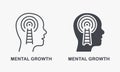 Mental Growth Silhouette and Line Icon Set. Psychology Therapy Symbol Collection. Potential Career Success, Motivation Royalty Free Stock Photo