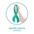 Mental health awareness ribbon in hand medical illustration Royalty Free Stock Photo