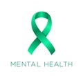 Mental health awareness ribbon. Shiny green satin bow.