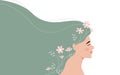 Mental health background for banner, woman smiling and happy emotion with flowers. flat vector illustration banner Royalty Free Stock Photo