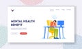 Mental Health Benefit Landing Page Template. Professional Burnout, Tired Overload Businessman Sit at Office Workplace