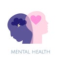 Mental health concept. Depression and good mood depicted as silhouettes of 2 heads Royalty Free Stock Photo