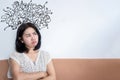 mental health concept with stress Asian woman over thinking with deep negative thoughts