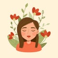 Mental health concept. Optimism and positive emotions, good mood. Happy woman.Vector illustration