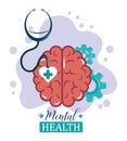 Mental health day, brain gears functions stethoscope, psychology medical treatment