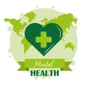 Mental health day, green heart world awareness, psychology medical treatment