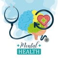 Mental health day, human brain stethoscope medical support psychology treatment