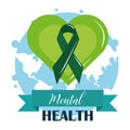 Mental health day, ribbon in green heart world, psychology medical treatment