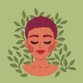Mental health. Healthy mentality and self care illustration. Happy woman feel confident, relax, accept, love herself.