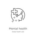 mental health icon vector from global health care collection. Thin line mental health outline icon vector illustration. Outline,