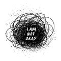 Mental health illustration with line ball. Depression. I am not okay. Psychology illustration