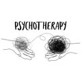 Mental health illustration with line ball in human hands. Depression.Psychotherapy. Psychology illustration