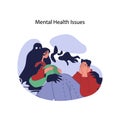 Mental health issues concept. Flat vector illustration Royalty Free Stock Photo