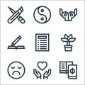 mental health line icons. linear set. quality vector line set such as book, love, sad, plant, to do list, writing, yoga pose, yin Royalty Free Stock Photo