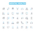 Mental health linear icons set. Anxiety, Depression, Bipolar, Schizophrenia, Trauma, Phobia, Obsession line vector and