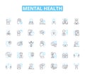 Mental health linear icons set. Anxiety, Depression, Bipolar, Schizophrenia, Trauma, Phobia, Obsession line vector and