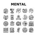 mental health people care mind icons set vector