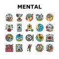 mental health people care mind icons set vector