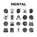 mental health people care mind icons set vector