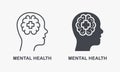 Mental Health Silhouette and Line Icon Set. Psychology Care, Psychiatry Emotional Support Symbol Collection. Medical Aid