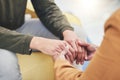 Mental health, support and patient holding hands with therapist in counseling session for depression, anxiety or trauma Royalty Free Stock Photo