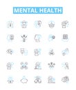 Mental health vector line icons set. Mental, health, psychological, wellbeing, stress, anxiety, depression illustration Royalty Free Stock Photo