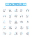 Mental health vector line icons set. Mental, health, psychological, wellbeing, stress, anxiety, depression illustration Royalty Free Stock Photo