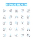 Mental health vector line icons set. Mental, health, psychological, wellbeing, stress, anxiety, depression illustration Royalty Free Stock Photo