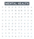 Mental health vector line icons set. Mental, health, psychological, wellbeing, stress, anxiety, depression illustration Royalty Free Stock Photo