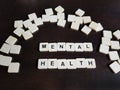 Mental health and wellness concept using alphabet tiles