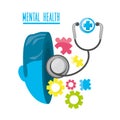 Mental healthy with stethoscope and hospital symbol