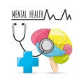 Mental healthy with stethoscope and hospital symbol