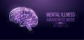 Mental illness awareness week concept. Banner with glowing low poly wireframe brain. Futuristic modern abstract