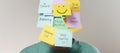 Mental Mind, Enjoying Life Concept. many Sticky Note on Face with Handwriting text