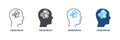 Mental Obsession in Human Head Silhouette and Line Icon Set. Brainstorm, Depression, Chaos Pictogram. Person Mind