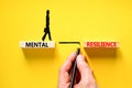 Mental resilience symbol. Concept word Mental resilience typed on wooden blocks. Beautiful yellow table yellow background. Doctor