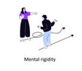 Mental rigidity, psychology concept. Stubborn inflexible person solving problem in complicated way, ignoring easy simple