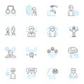 Mental science linear icons set. Psychology, Psychotherapy, Mental health, Cognition, Emotion, Perception, Mood line
