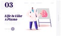 Mental Sickness, Hypnosis Landing Page Template. Doctor Character in White Medical Robe Pointing on Signboard