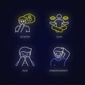 Mental state neon light icons set