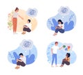 Mental support flat concept vector illustration set