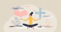 Mental wellbeing with love and health balance for peace tiny person concept