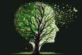 Mental Wellness Positivity and Creativity concept with Head in a shape of a tree with green leafs. Ai generated Royalty Free Stock Photo